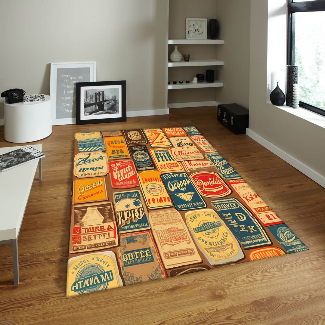 Beer, Beer Pattern Rug, Retro, Vintage Rug, Colorful Rug, Beverage