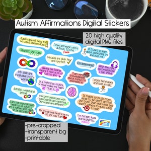 Autism png affirmation stickers digital, Autism planner, Autism printable, therapy affirmation journal, Autism pride, Autism quote download