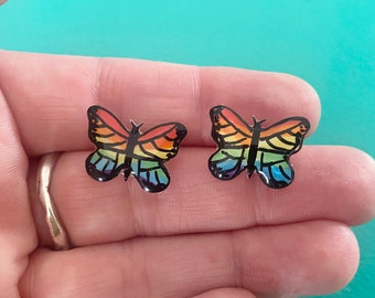 Handmade Rainbow Butterfly Stud Earrings, ADHD Pride, Neurodiversity