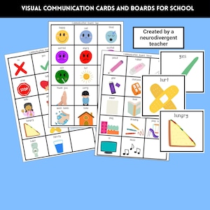 Visuele communicatiekaarten voor school, non-verbaal communicatiebord, autisme communicatiekaarten, non-verbale, pecs-kaarten, emoties