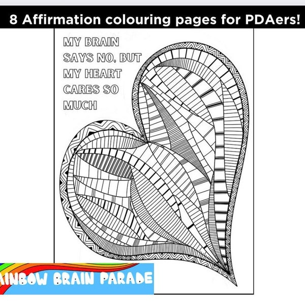 Pathological demand avoidance affirmations coloring colouring, PDA, Persistent drive for autonomy AUDHD, Autistic colouring pages, ADHD