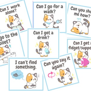 Communicatiekaarten voor school, kattenfoto's autisme, visuele communicatie, autistische communicatiekaarten, non-verbale communicatiekaarten