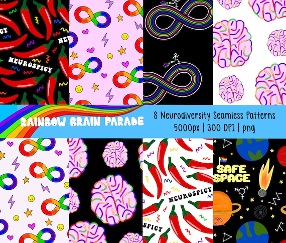 Neurospicy Seamless Pattern Bundle, Neurodiversity Art (PNG)