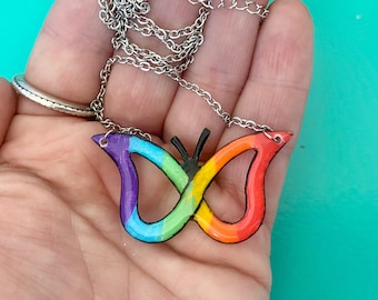 ADHD Butterfly Necklace, Rainbow Infinity Symbol, Neurodiversity Jewelry