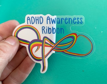 ADHD Awareness Ribbon Sticker, Neurodiversity Pride, Rainbow Infinity
