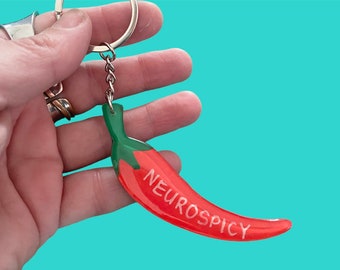 Neurospicy Chilli Keychain, Neurodiversity Pride Accessory