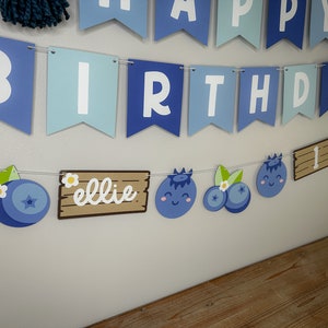 blueberry berry first birthday garland with flowers-  custom blueberry birthday decor- berry first birthday party - blueberry birthday party