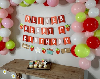 berry first birthday banner - berry first birthday party - strawberry party decor - berry sweet birthday party - sweet one birthday