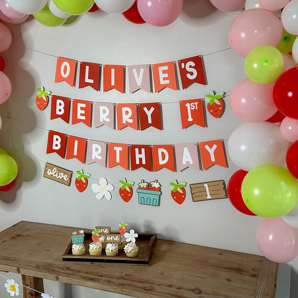 berry first birthday banner - berry first birthday party - strawberry party decor - berry sweet birthday party - sweet one birthday