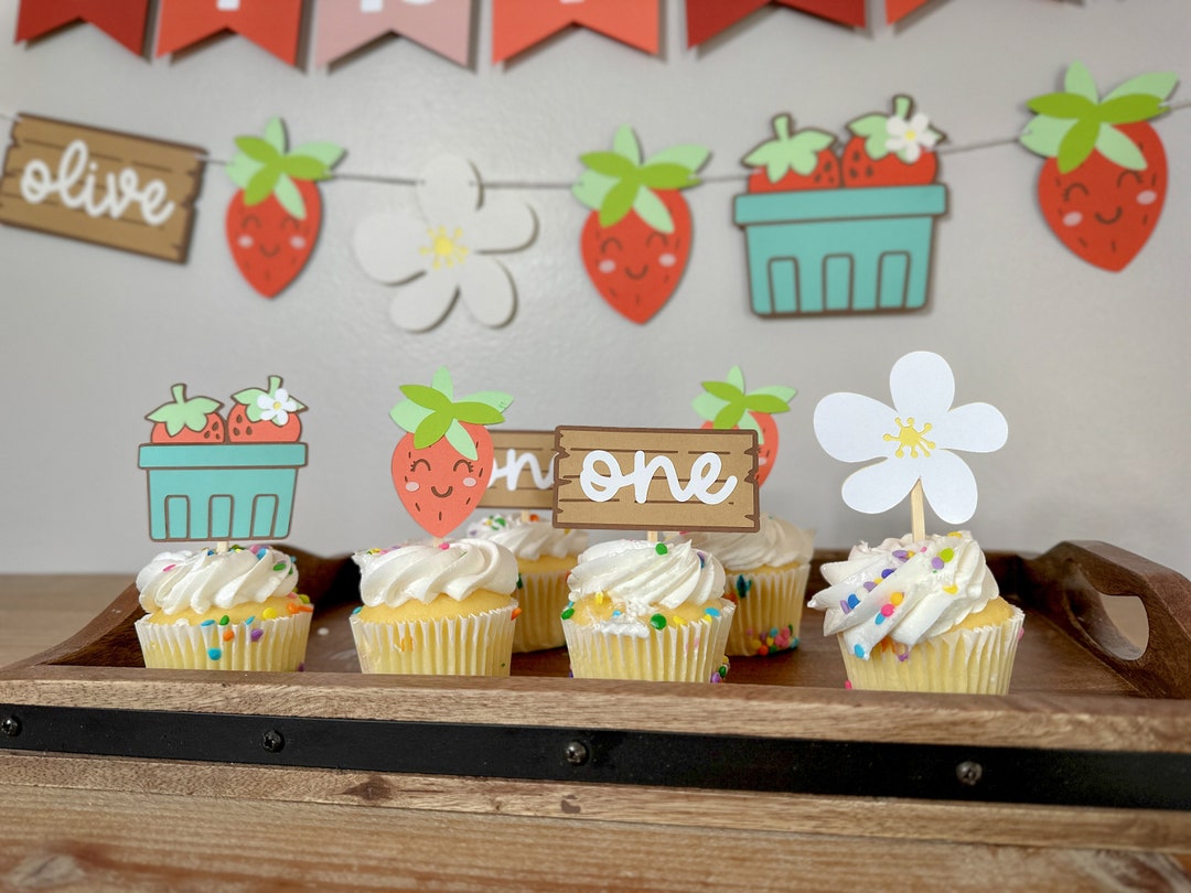 Berry First Birthday Cupcake Toppers - Strawberry Cupcake Toppers ...