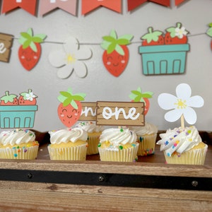 berry first birthday cupcake toppers - strawberry cupcake toppers - berry sweet birthday - sweet one birthday - strawberry birthday