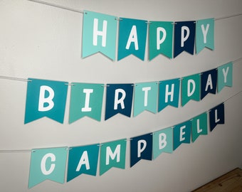 Personalized birthday banner - teal ombre birthday banner - blue birthday banner -  teal party banner - custom birthday banner