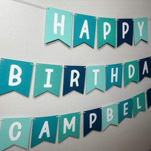 Personalized birthday banner - teal ombre birthday banner - blue birthday banner -  teal party banner - custom birthday banner