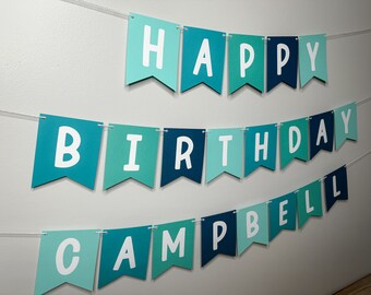 Personalized birthday banner - teal ombre birthday banner - blue birthday banner -  teal party banner - custom birthday banner