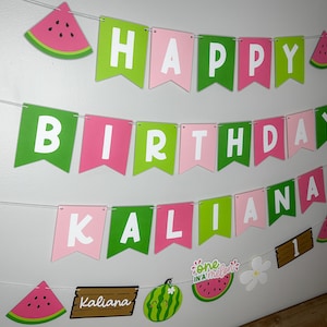 watermelon happy birthday banner - one in a melon birthday party - watermelon party decor - one in a melon birthday banner