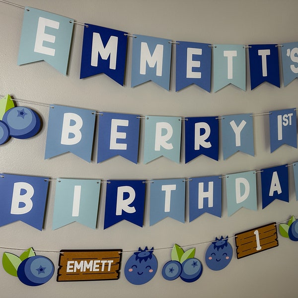 blueberry berry first birthday banner- berry first birthday party - berry first party decor - blueberry birthday banner - blueberry birthday