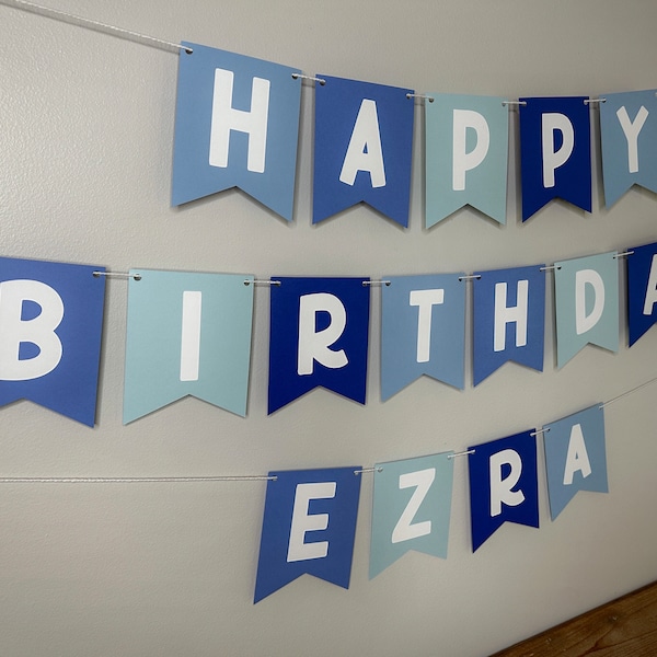 Personalized blue birthday banner - blue ombre birthday banner - blue birthday banner -  blue party banner - custom birthday banner