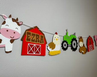 personalized farm animal birthday garland - farm birthday party garland - farm birthday party decor - farm birthday party- barnyard birthday