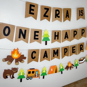 happy camper banner - one happy camper banner - camping birthday - one happy camper birthday - happy camper party - first birthday party