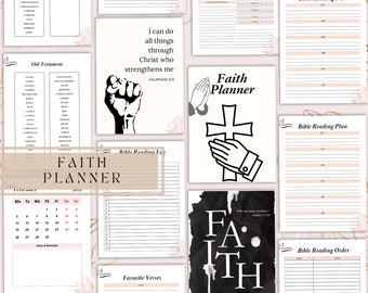 Faith Journey Printable Planner, Faith Planner, In depth Bible study worksheets, Digital Bible study, Devotional Journal, Prayer Journal,