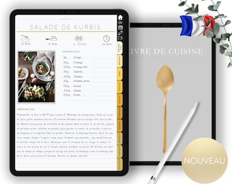 Livre de cuisine, Livre de recettes, Livre de recettes numérique, Recettes Goodnotes, IPad, Modèle de livre de recettes, Planificateur de recettes, Français, Français