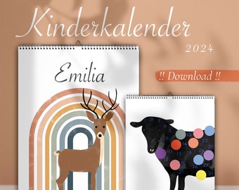 2024 interaktiver Kinderkalender mit Tieren und Sticker zum Ausdrucken | Download