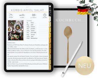 Kochbuch, Rezeptbuch, Libro de recetas digital, Recetas Goodnotes, IPad, Plantilla de libro de recetas, Planificador de recetas, Rezepte Buch, deutsch, alemán