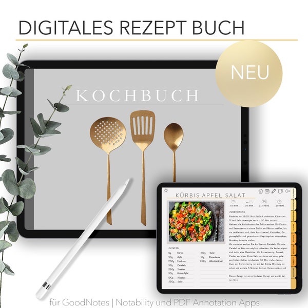 Kochbuch, Rezeptbuch, Digital Recipe Book, Goodnotes Recipes, IPad, Recipe Book Template, Recipe Planner, Rezepte Buch, deutsch, german