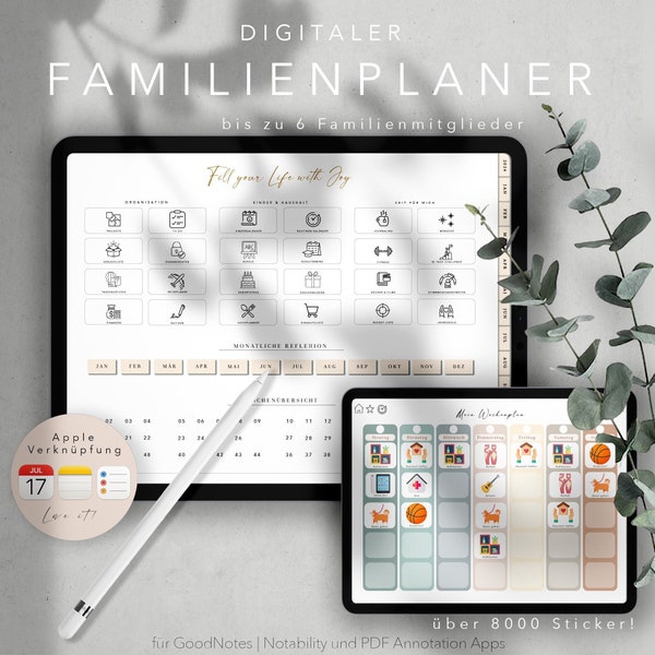 Familienkalender digitale Planer | 2024 Familien Planer | iPad Planer | Home-Planer | Familie Organizer | Kinder Planer GoodNotes Kalender