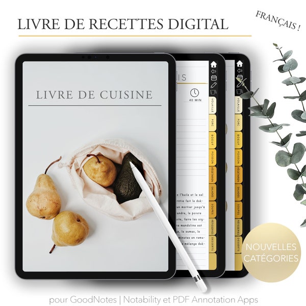 Livre de recettes, Livre de Cuisine, Digital Recipe Book, Goodnotes, Recipe Book Template Planner, French, Francais