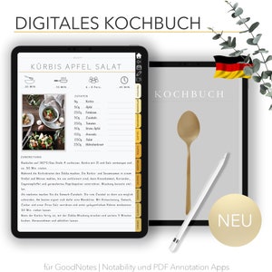Digitales Kochbuch, Rezeptbuch, Digital Recipe Book, Goodnotes Recipes, IPad, Recipe Book Template, Planner, Rezepte Buch, deutsch, german