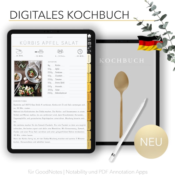 Digitales Kochbuch, Rezeptbuch, Digital Rezeptbuch, Goodnotes Rezepte, IPad, Rezeptbuch Vorlage, Planer, Rezepte Buch, deutsch, german