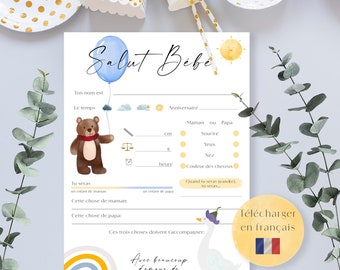 Karten für Babys | Babyparty-Spiel | Cartes de vœux | Cartes à remplir | Spiele mit Devinetten und Karten, die kostenlos heruntergeladen werden können