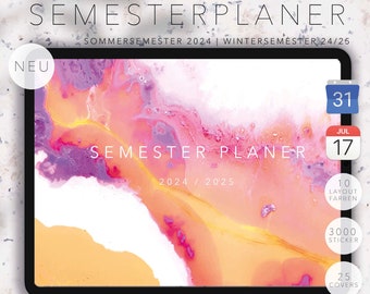 Digitaler Semesterplaner 2024/ 2025 · Studentenplaner iPad, GOODNOTES · Studienplaner digitaal, +3000 Sticker in Deutsch / Duits
