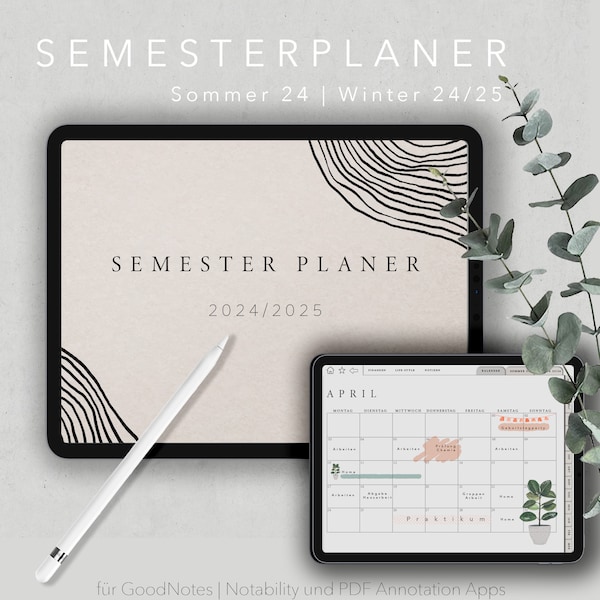 Digitaler Semesterplaner 2024/ 2025 · Studentenplaner iPad, GOODNOTES · Studienplaner digital, +3000 Sticker in Deutsch / German