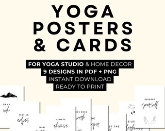 Yoga Posters Printable Set of 9 Yoga Prints Minimalist Celestial Yoga Studio Wall Decor Yoga Printable Posters Yoga Inspiration