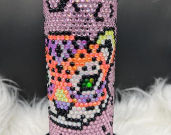 Vaso de 20 oz con diseño de tigre arcoíris y diamantes de imitación, con diseño de leopardo rosa brillante