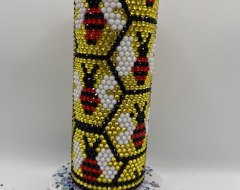 Rhinestone Tumbler of Bees and Honeycomb - Handmade - 20oz