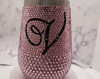 Customized Wine  Glass Tumbler | 12 oz Bling Rhinestone Wine Tumbler with Initial/Name - Personalized Tumbler | “The Veronica Cup”