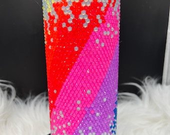 Vaso con cristales de imitación y salpicaduras de arcoíris / Vaso brillante y colorido / Acero inoxidable de 20 oz