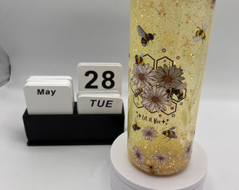 Snow Globe Glass “Let it Bee” with Glitter and Custom Rhinestone Lid | Bees | 20 oz Libby