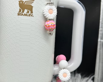 Stanley Cup Charm, Fun Gifts, Stanley Cup Accessories, Tumbler Handle Cup Charms, Straw Charm, Matching White Flower and Pink bead