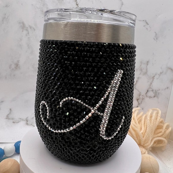 Bedazzled | Customized 12 oz Bling Rhinestone Wine Tumbler with Initial/Name - Personalized Tumbler | “The A Cup” | Mother's Day