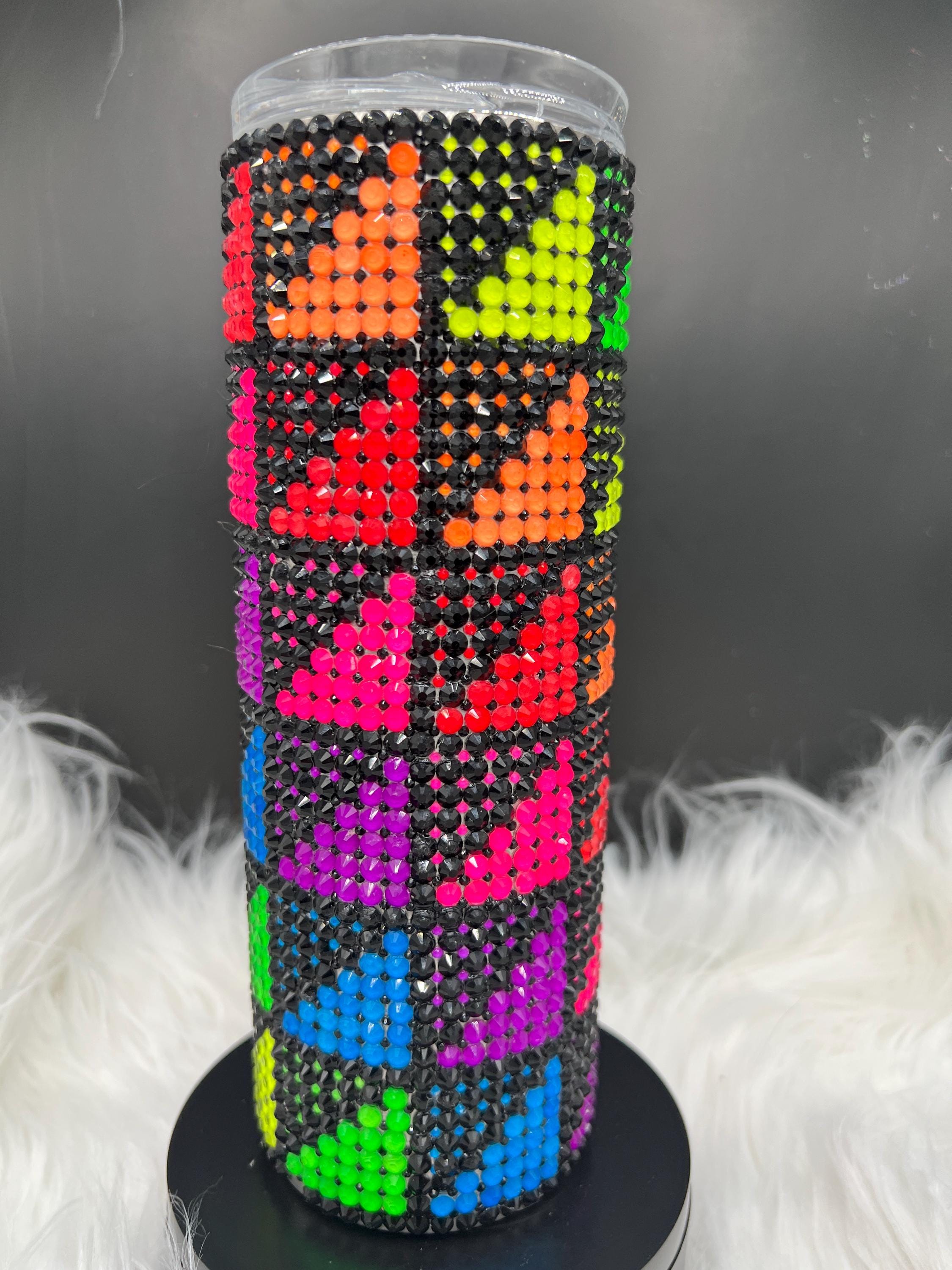 Neon Geometric Rhinestone Tumbler – 20 oz Color Block Bling Cup