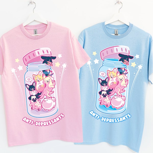 Dogs are My Anti-Depressants | Pastel Pink and Blue | T-Shirt | Kawaii Apparel | Harajuku | Fairy Kei | Adult Size