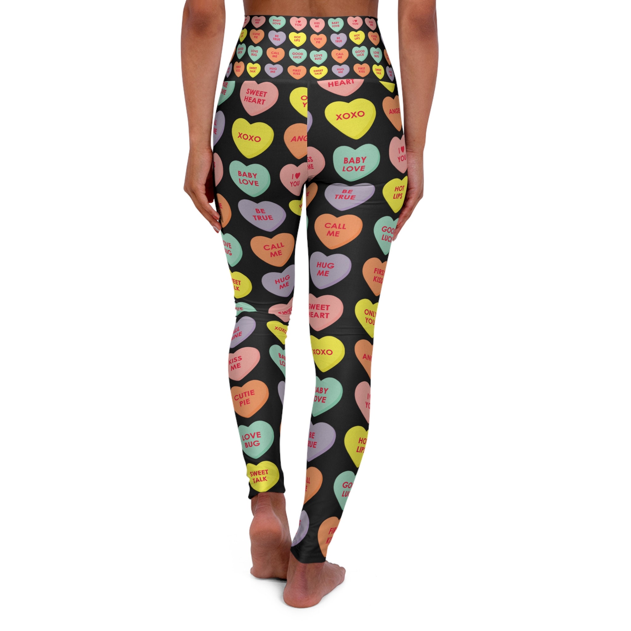 Conversation Hearts Valentines Day High Waisted Leggings, Gift for