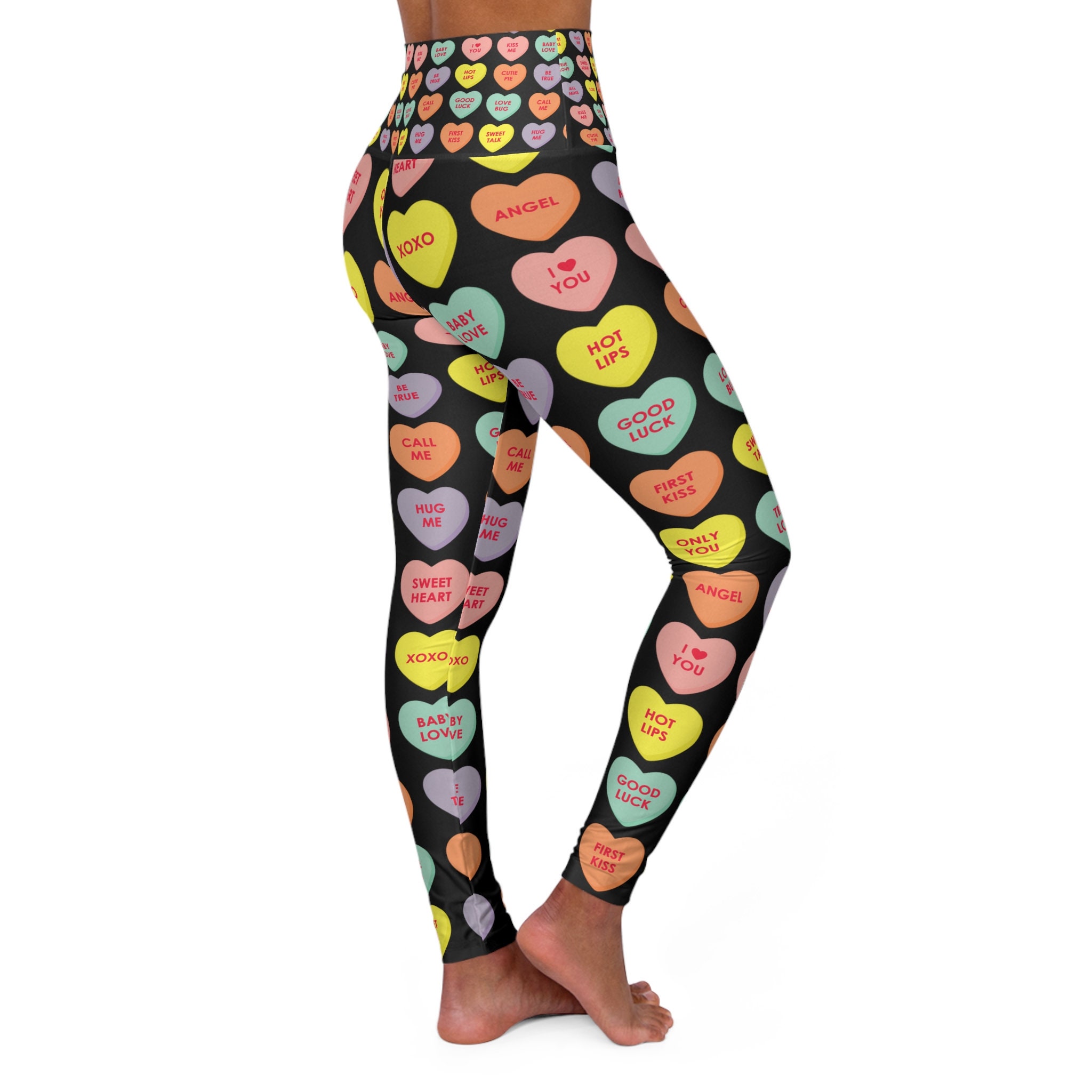 Conversation Hearts Valentines Day High Waisted Leggings, Gift for