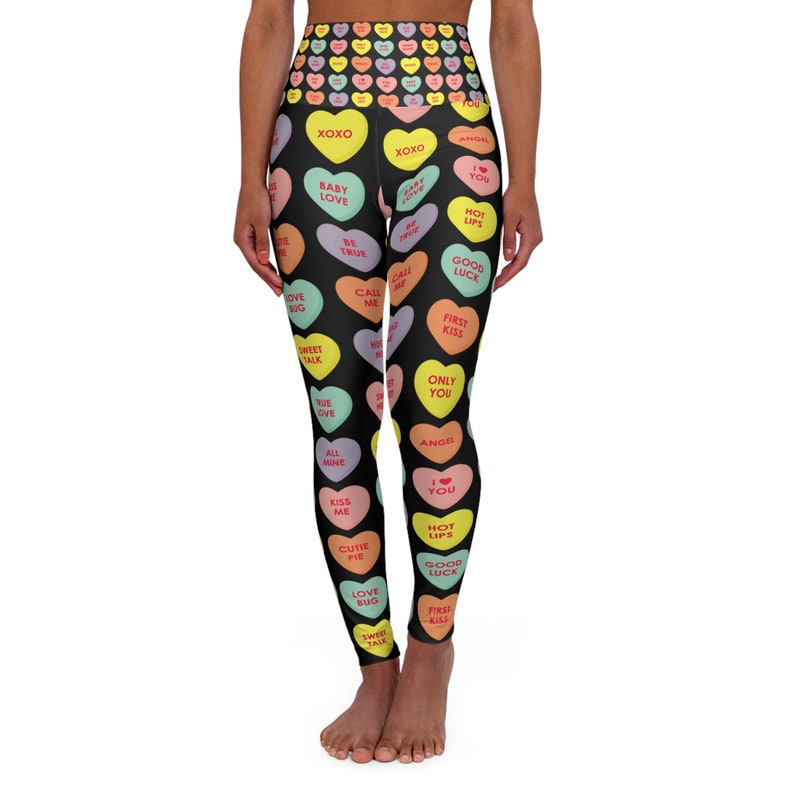 Conversation Hearts Valentines Day High Waisted Leggings, Gift for Valentine Yoga Leggings