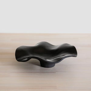 Wavy Black Ceramic Bowl. Ring bowl, jewellery bowl, fruit bowl. Statement piece for a modern home. Black pottery wavy dish for stylish decor image 1