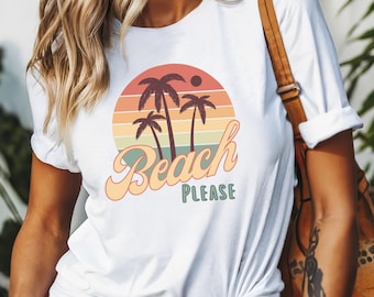Beach Please Graphic Tee, Retro Palm Tree T-Shirt